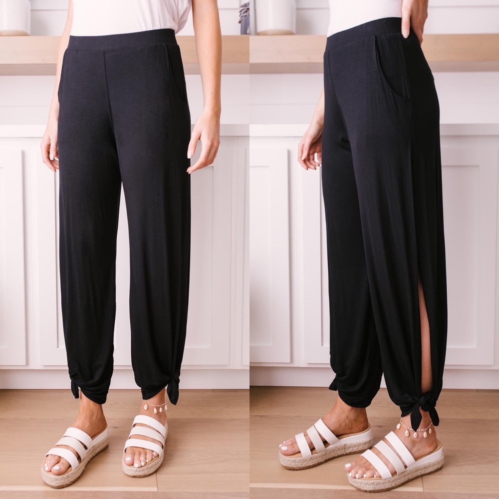 Vacation Lounge Pants with Side Slits in Black